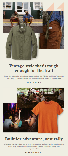 REI’s Spring email newsletter featuring products